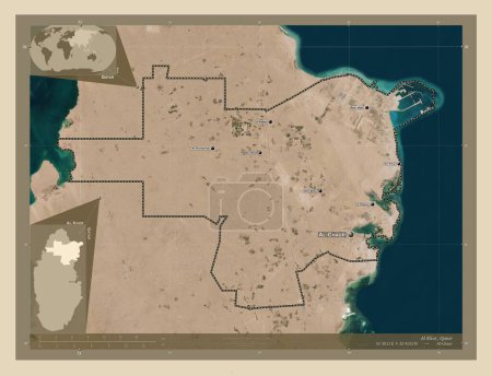 Téléchargez les photos : Al Khor, municipality of Qatar. High resolution satellite map. Locations and names of major cities of the region. Corner auxiliary location maps - en image libre de droit