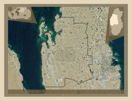 Téléchargez les photos : Al Shahaniya, municipality of Qatar. High resolution satellite map. Locations of major cities of the region. Corner auxiliary location maps - en image libre de droit