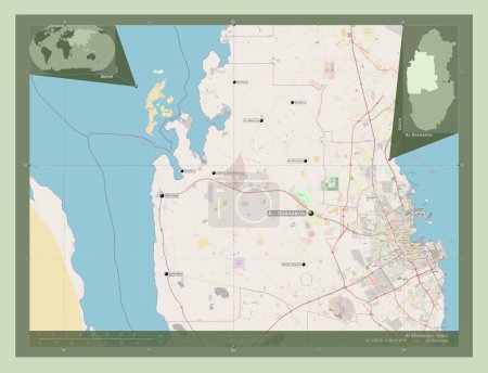 Photo for Al Shahaniya, municipality of Qatar. Open Street Map. Locations and names of major cities of the region. Corner auxiliary location maps - Royalty Free Image