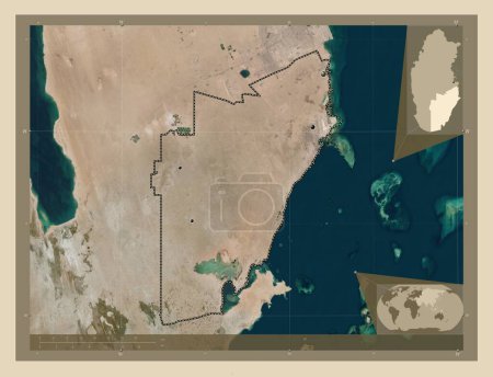 Foto de Al Wakrah, municipality of Qatar. High resolution satellite map. Locations of major cities of the region. Corner auxiliary location maps - Imagen libre de derechos