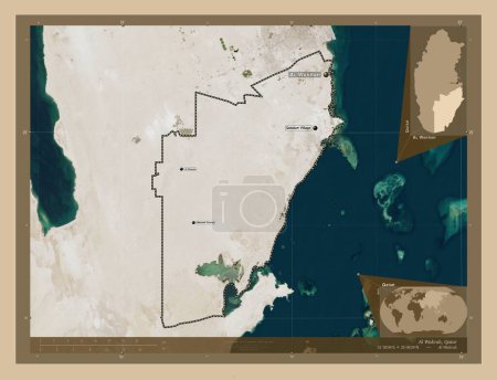Foto de Al Wakrah, municipality of Qatar. Low resolution satellite map. Locations and names of major cities of the region. Corner auxiliary location maps - Imagen libre de derechos