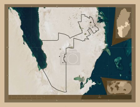 Téléchargez les photos : Ar Rayyan, municipality of Qatar. Low resolution satellite map. Locations of major cities of the region. Corner auxiliary location maps - en image libre de droit
