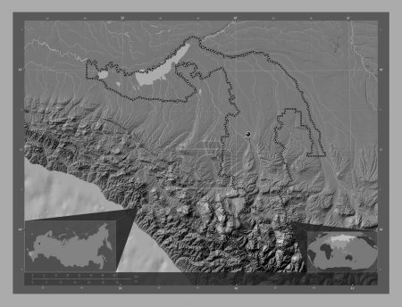 Photo for Adygey, republic of Russia. Bilevel elevation map with lakes and rivers. Corner auxiliary location maps - Royalty Free Image