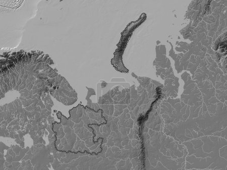 Foto de Arkhangel'sk, region of Russia. Bilevel elevation map with lakes and rivers - Imagen libre de derechos