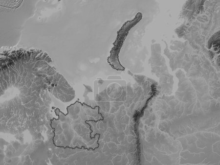 Téléchargez les photos : Arkhangel'sk, region of Russia. Grayscale elevation map with lakes and rivers - en image libre de droit