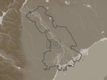 Téléchargez les photos : Astrakhan', region of Russia. Elevation map colored in sepia tones with lakes and rivers - en image libre de droit