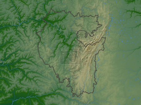Téléchargez les photos : Bashkortostan, republic of Russia. Colored elevation map with lakes and rivers - en image libre de droit