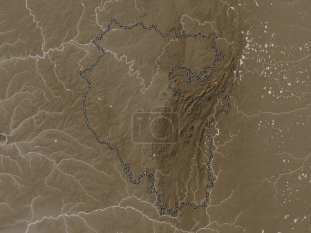 Téléchargez les photos : Bashkortostan, republic of Russia. Elevation map colored in sepia tones with lakes and rivers - en image libre de droit