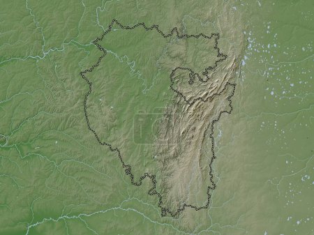 Téléchargez les photos : Bashkortostan, republic of Russia. Elevation map colored in wiki style with lakes and rivers - en image libre de droit