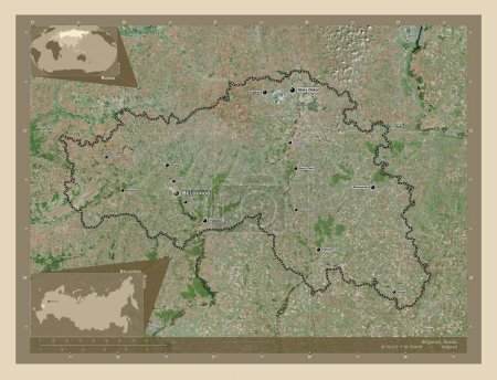 Photo for Belgorod, region of Russia. High resolution satellite map. Locations and names of major cities of the region. Corner auxiliary location maps - Royalty Free Image