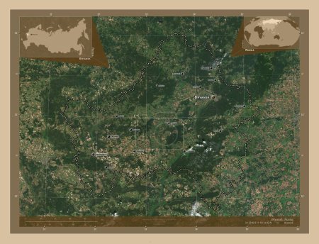 Photo for Bryansk, region of Russia. Low resolution satellite map. Locations and names of major cities of the region. Corner auxiliary location maps - Royalty Free Image