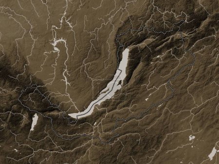 Foto de Buryat, republic of Russia. Elevation map colored in sepia tones with lakes and rivers - Imagen libre de derechos
