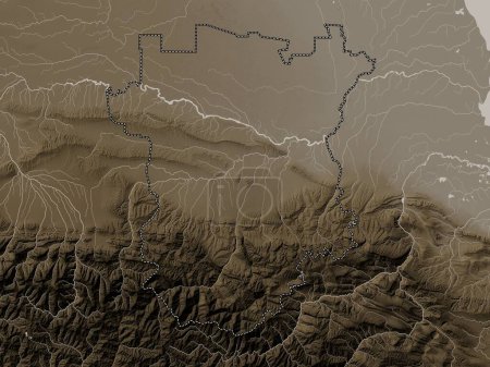 Photo for Chechnya, republic of Russia. Elevation map colored in sepia tones with lakes and rivers - Royalty Free Image