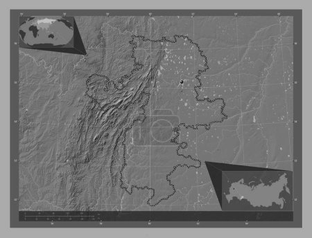 Téléchargez les photos : Chelyabinsk, region of Russia. Bilevel elevation map with lakes and rivers. Corner auxiliary location maps - en image libre de droit