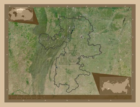 Téléchargez les photos : Chelyabinsk, region of Russia. Low resolution satellite map. Locations of major cities of the region. Corner auxiliary location maps - en image libre de droit