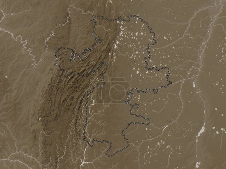 Téléchargez les photos : Chelyabinsk, region of Russia. Elevation map colored in sepia tones with lakes and rivers - en image libre de droit