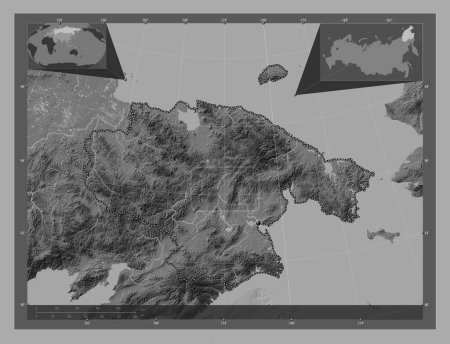 Téléchargez les photos : Chukot, autonomous province of Russia. Bilevel elevation map with lakes and rivers. Corner auxiliary location maps - en image libre de droit