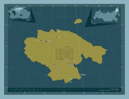 Téléchargez les photos : Chukot, autonomous province of Russia. Solid color shape. Locations and names of major cities of the region. Corner auxiliary location maps - en image libre de droit