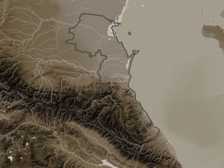 Photo for Dagestan, republic of Russia. Elevation map colored in sepia tones with lakes and rivers - Royalty Free Image