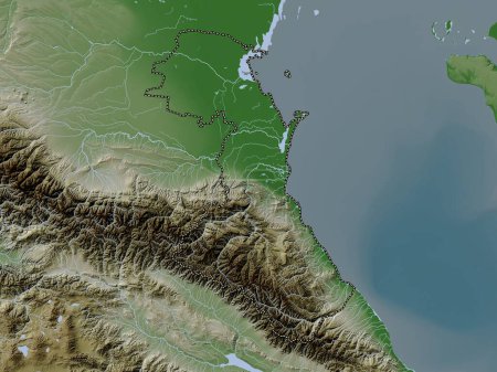 Photo for Dagestan, republic of Russia. Elevation map colored in wiki style with lakes and rivers - Royalty Free Image