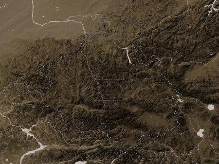 Photo for Gorno-Altay, republic of Russia. Elevation map colored in sepia tones with lakes and rivers - Royalty Free Image