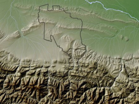 Foto de Ingush, republic of Russia. Elevation map colored in wiki style with lakes and rivers - Imagen libre de derechos