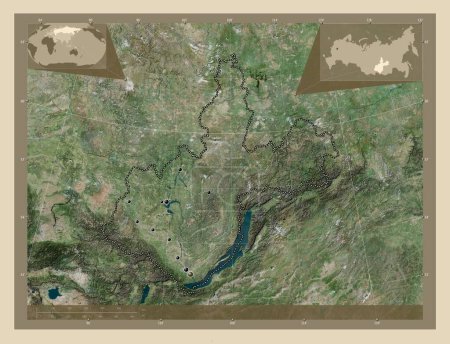 Foto de Irkutsk, region of Russia. High resolution satellite map. Locations of major cities of the region. Corner auxiliary location maps - Imagen libre de derechos