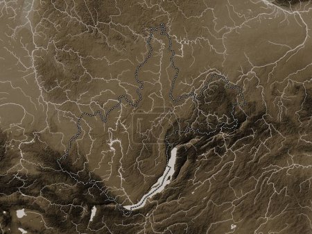 Photo for Irkutsk, region of Russia. Elevation map colored in sepia tones with lakes and rivers - Royalty Free Image