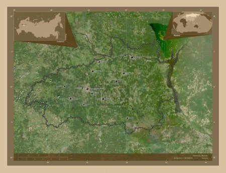 Photo for Ivanovo, region of Russia. Low resolution satellite map. Locations and names of major cities of the region. Corner auxiliary location maps - Royalty Free Image