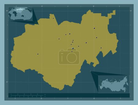 Téléchargez les photos : Kabardin-Balkar, republic of Russia. Solid color shape. Locations of major cities of the region. Corner auxiliary location maps - en image libre de droit