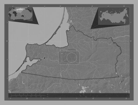 Téléchargez les photos : Kaliningrad, region of Russia. Bilevel elevation map with lakes and rivers. Corner auxiliary location maps - en image libre de droit