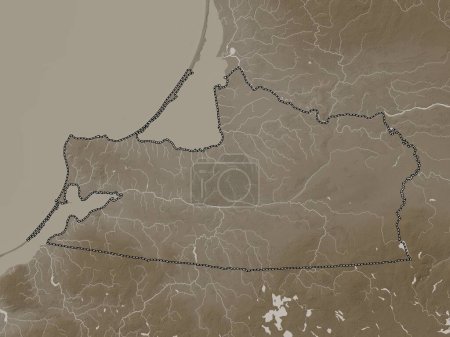 Photo for Kaliningrad, region of Russia. Elevation map colored in sepia tones with lakes and rivers - Royalty Free Image