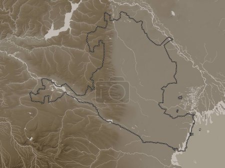 Téléchargez les photos : Kalmyk, republic of Russia. Elevation map colored in sepia tones with lakes and rivers - en image libre de droit