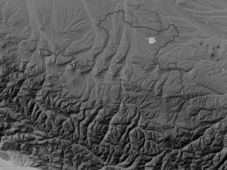 Téléchargez les photos : Karachay-Cherkess, republic of Russia. Grayscale elevation map with lakes and rivers - en image libre de droit