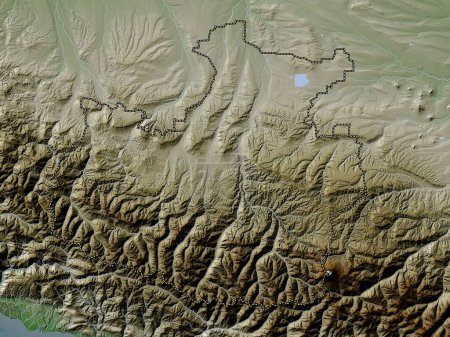 Photo for Karachay-Cherkess, republic of Russia. Elevation map colored in wiki style with lakes and rivers - Royalty Free Image