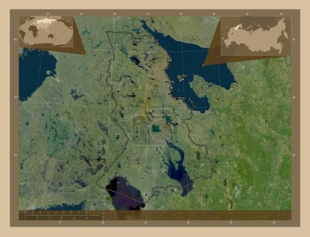 Photo for Karelia, republic of Russia. Low resolution satellite map. Locations of major cities of the region. Corner auxiliary location maps - Royalty Free Image
