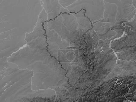 Photo for Kemerovo, region of Russia. Grayscale elevation map with lakes and rivers - Royalty Free Image