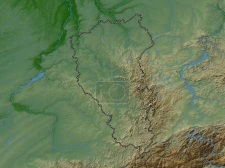 Téléchargez les photos : Kemerovo, region of Russia. Colored elevation map with lakes and rivers - en image libre de droit