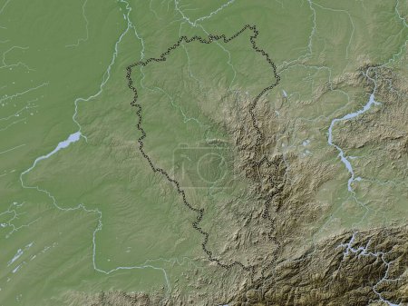 Photo for Kemerovo, region of Russia. Elevation map colored in wiki style with lakes and rivers - Royalty Free Image