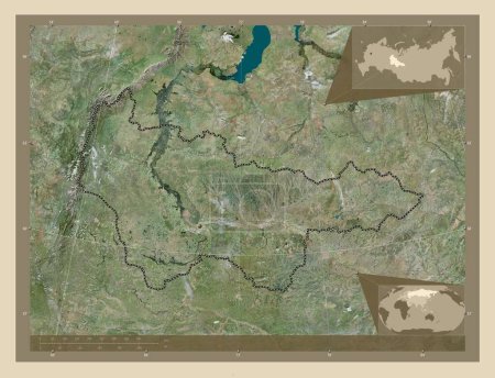 Téléchargez les photos : Khanty-Mansiy, autonomous province of Russia. High resolution satellite map. Corner auxiliary location maps - en image libre de droit