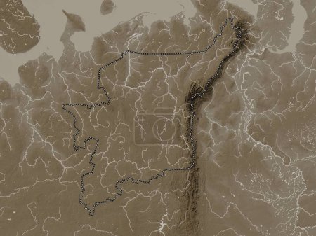 Photo for Komi, republic of Russia. Elevation map colored in sepia tones with lakes and rivers - Royalty Free Image