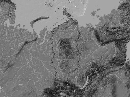 Téléchargez les photos : Krasnoyarsk, territory of Russia. Bilevel elevation map with lakes and rivers - en image libre de droit