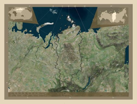Téléchargez les photos : Krasnoyarsk, territory of Russia. High resolution satellite map. Corner auxiliary location maps - en image libre de droit