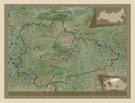 Foto de Kurgan, region of Russia. High resolution satellite map. Locations of major cities of the region. Corner auxiliary location maps - Imagen libre de derechos