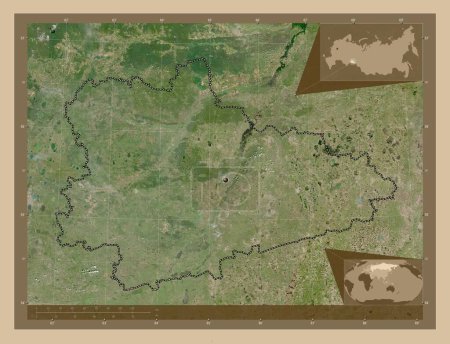Téléchargez les photos : Kurgan, region of Russia. Low resolution satellite map. Corner auxiliary location maps - en image libre de droit
