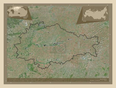 Photo for Kursk, region of Russia. High resolution satellite map. Locations and names of major cities of the region. Corner auxiliary location maps - Royalty Free Image