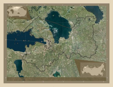 Foto de Leningrad, region of Russia. High resolution satellite map. Locations of major cities of the region. Corner auxiliary location maps - Imagen libre de derechos