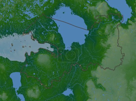 Téléchargez les photos : Leningrad, region of Russia. Colored elevation map with lakes and rivers - en image libre de droit