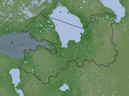 Téléchargez les photos : Leningrad, region of Russia. Elevation map colored in wiki style with lakes and rivers - en image libre de droit