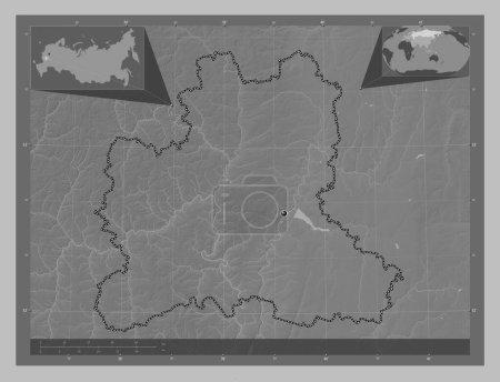 Photo for Lipetsk, region of Russia. Grayscale elevation map with lakes and rivers. Corner auxiliary location maps - Royalty Free Image